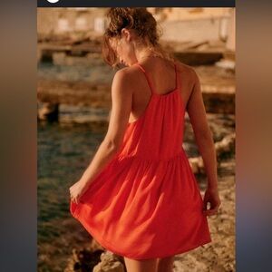 CARAMELA Orange Halter Sundress Ruched Knee-Length